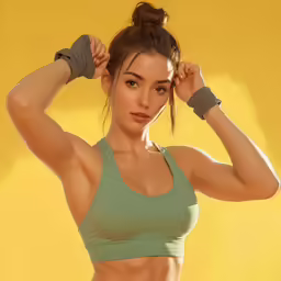 a woman in a sports bra top stretching her muscles