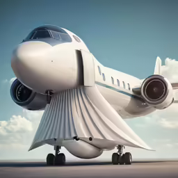 the white airplane with four propellers is on a runway