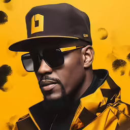 a portrait of an black man with a cap and sunglasses