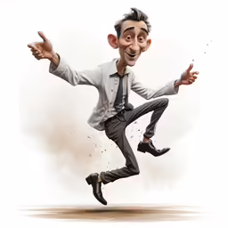 cartoon - style image of a man in a shirt and tie jumping up in the air