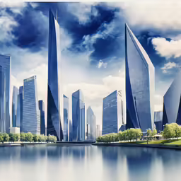 there are very tall buildings near a body of water
