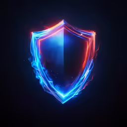 an illuminated blue and red shield with black background