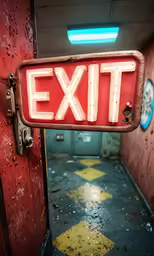 a sign with the words exit is on the wall