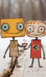two little kids holding up some food near each other