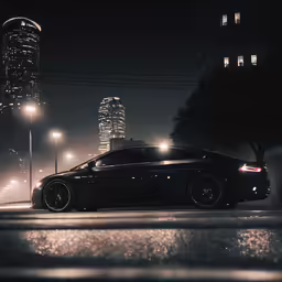 a black car sitting on the side of a road