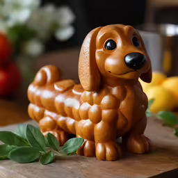 a wooden toy dog made out of wood