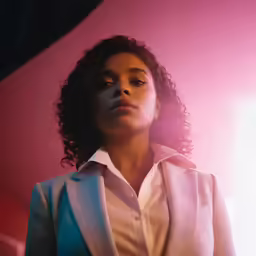 a girl is looking off to the side