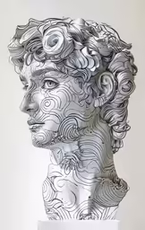 the head of a man with lots of different curly hair
