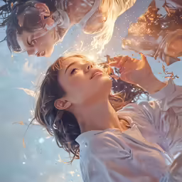 a group of people are looking up at something