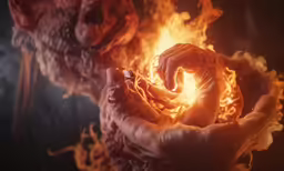 a pair of hands holding onto a burning object