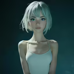 a girl in white is standing with her arms crossed