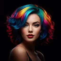 a woman with blue, pink, yellow and green hair