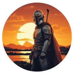 a boba fett painting in the sunset