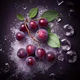 plums and ice are on top of each other