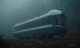 a bus that is sitting on the ground in the fog