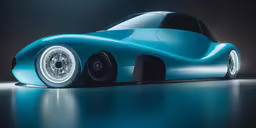 an artistic looking sports car is painted in blue