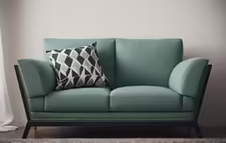 a sofa in the corner with a pillow on it