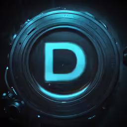a camera in front of a blue light that has the letter d above it