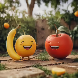 two fruits with faces painted as them