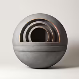 stack of large sculptures with oval holes