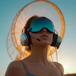 a woman wearing a pair of headset and sunglasses
