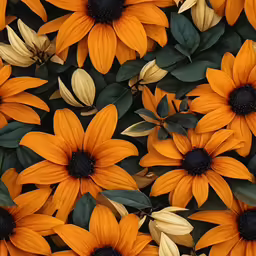 an image of yellow and black flowers that are blooming