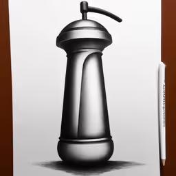 a drawing of a coffee grinder on paper with a pen