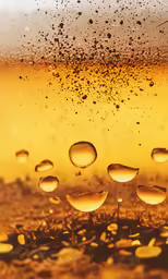 droplets on the glass of a beer in front of yellow and orange background