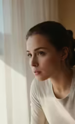 a woman standing by the window looking in to something