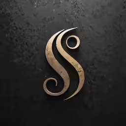 a gold swirly metal design on a black surface