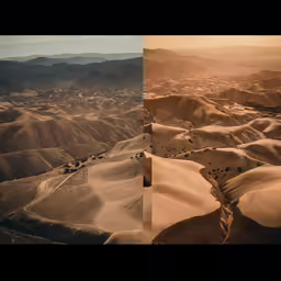 the panoramic view shows some distant mountain and valley land