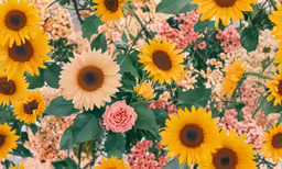 a pattern of sunflowers and pink flowers