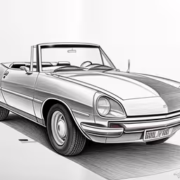 black and white drawing of a mustang convertible car,this is a drawing of a old sport car