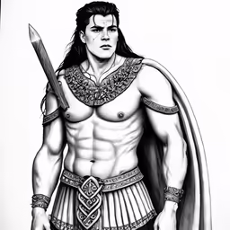 a black and white drawing of the hero maximus from 300 ad