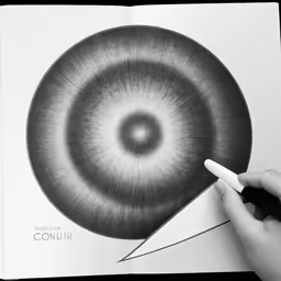 a person with a pencil drawing a circular object