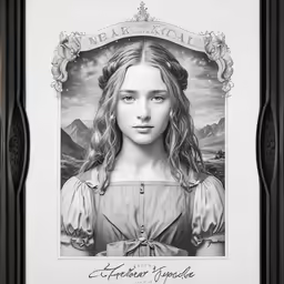 the portrait of the young girl is shown in the frame