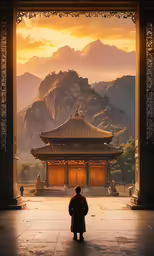 an asian temple is featured in a scene photo