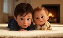 two little kids are laying next to each other