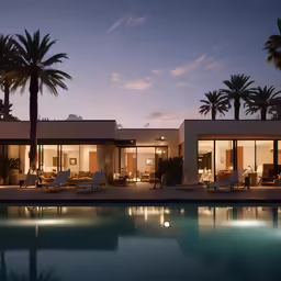 this house is very large and has multiple chairs in front of the pool