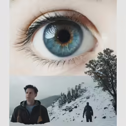a man stands in front of a large eye