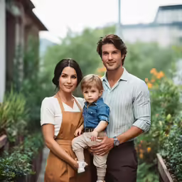 the man and two women stand next to a young child in an outdoor setting