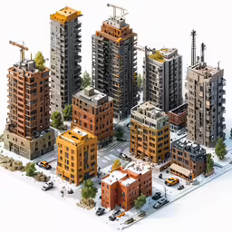 a set of architectural model of a city