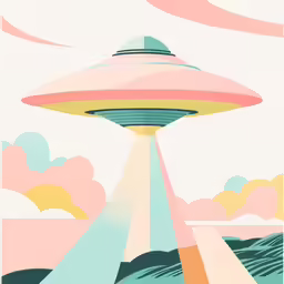 an alien like object in the sky with mountains and clouds
