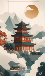 an art print with oriental artwork depicting clouds