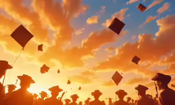 a group of graduates in caps flying high