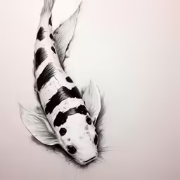 a white and black koi fish with dots