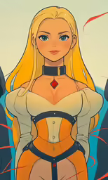 an anime picture with a woman in a yellow outfit