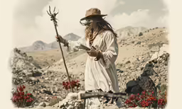 a woman with long hair holding a pole