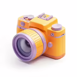 an orange camera is shown with its lens pointed