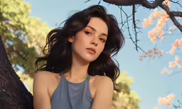 a painting of a girl wearing a gray top